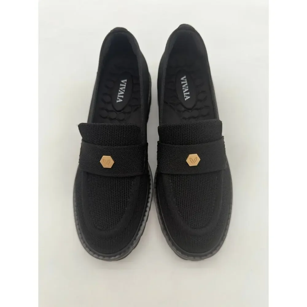 Vivaia Francesca Platform Chunky Heel Penny Minimalist Preppy Black Loafer 6.5